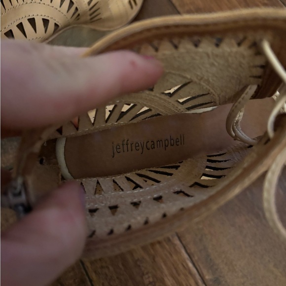 Jeffrey Campbell Rodillo Cutout Hi Wedge Peep Sandals Nude Size 9 - Picture 9 of 10